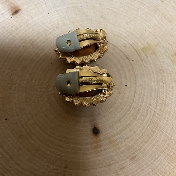 Ciner Vintage 80’s Smoked Topaz Pavé Gold Plated Earrings. - Picture 4 of 4